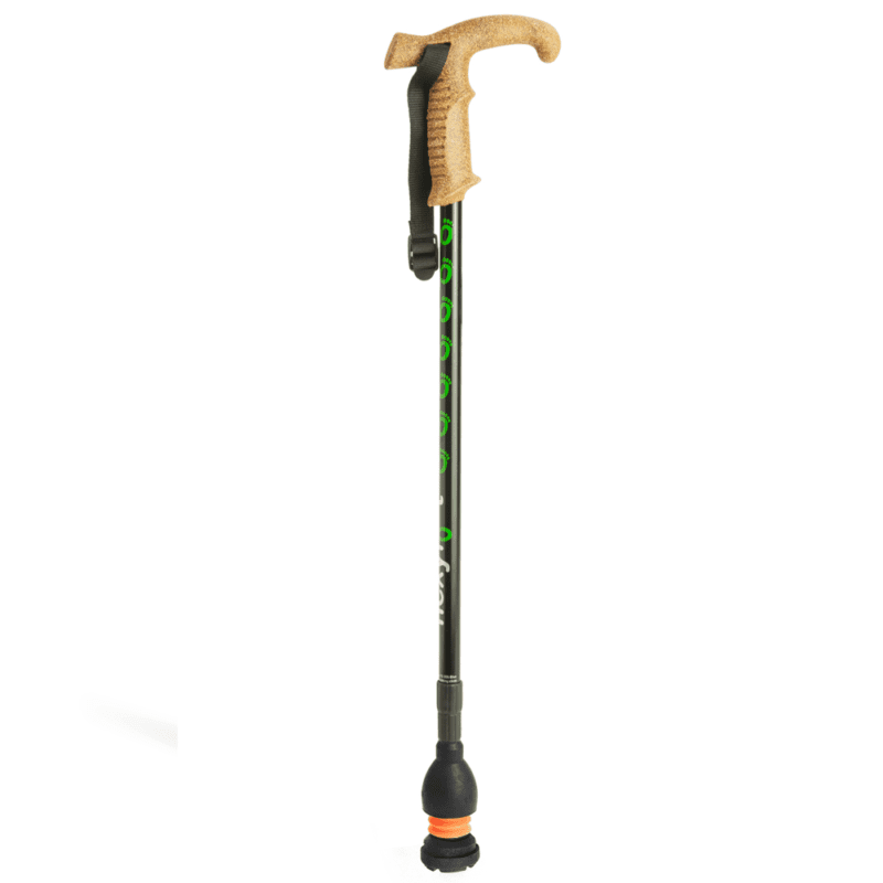 Black hiking pole from Flexyfoot with cork handle and wrist strap - height adjustable