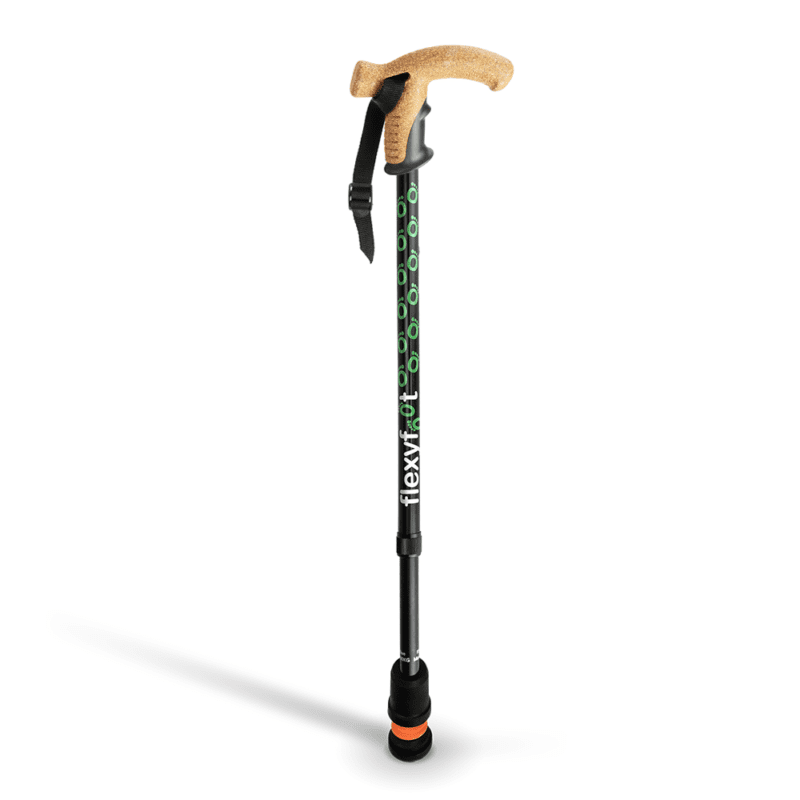 Black telescopic walking stick with cork handle from flexyfoot