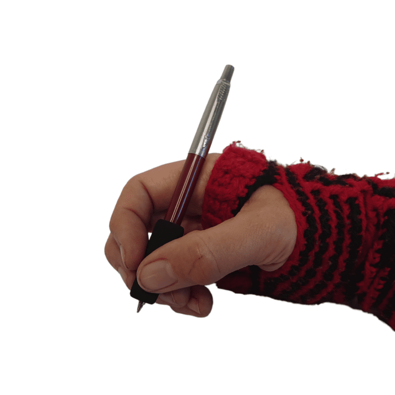 Black pen grip in use