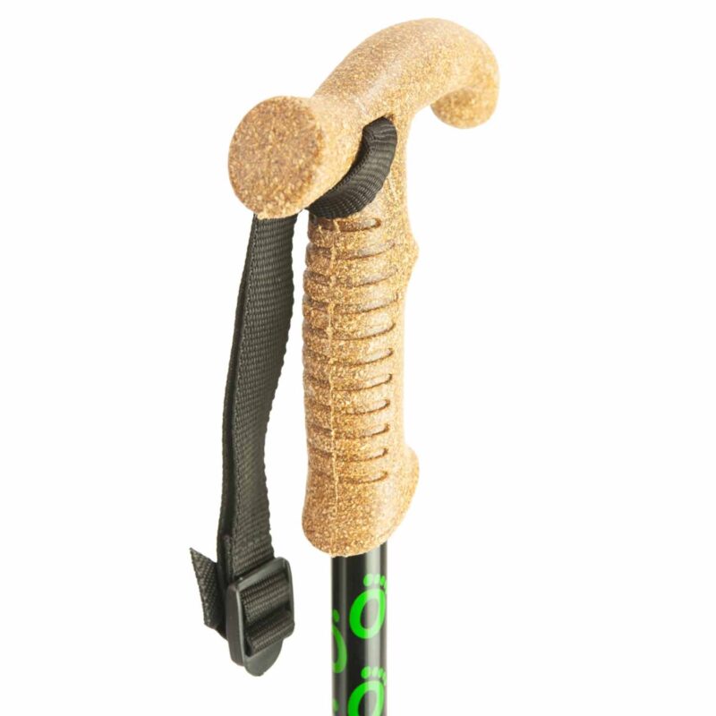 cork handle on the flexyfoot sticks and hiking poles with wrist strap