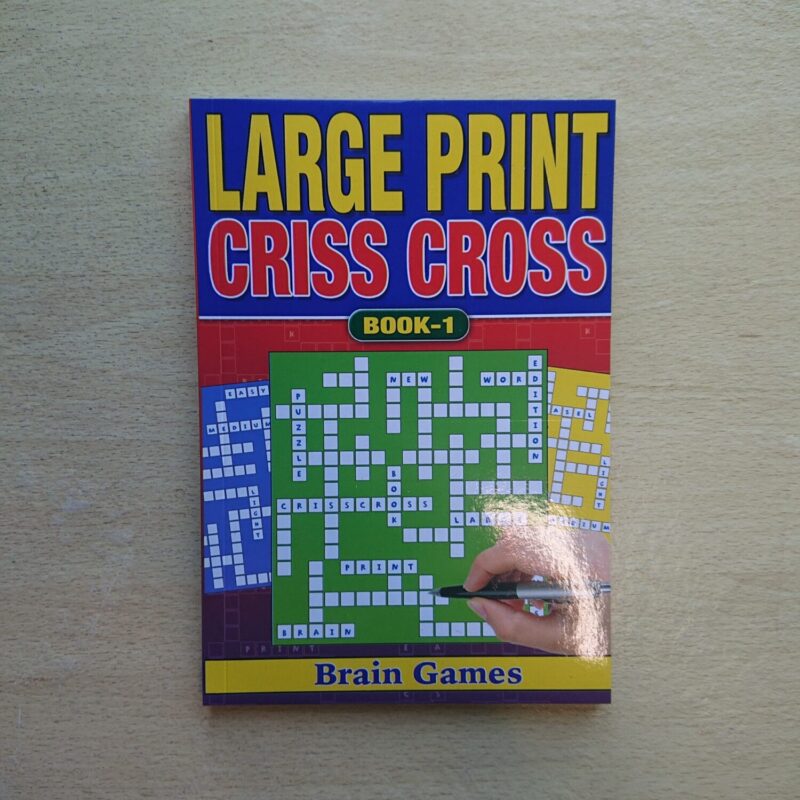 Large print crisscross or word fit puzzle book in approx a5 size so a good size to carry with you