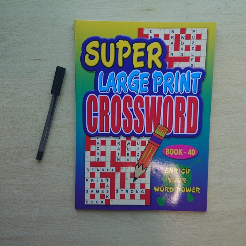 Large print cross word puzzle book in approx a4 size. The large print makes it easier to see.