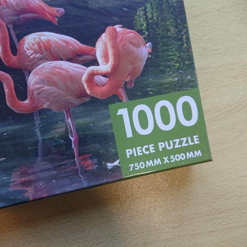 The flamingo jigsaw puzzle is a 1000 piece puzzle, 75 by 50 cm