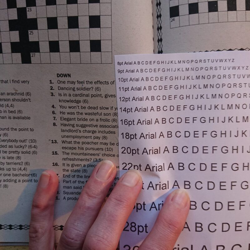 Checking the text size of the crossword compared to point size
